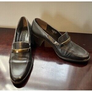 Women's Calico Brown High Heel Loafer Slip On Shoes Size 9.5M